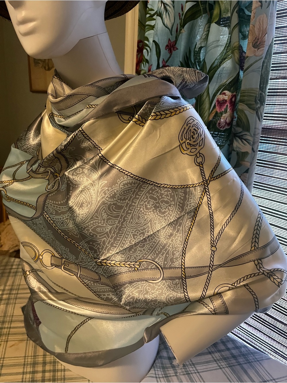 Silky Rope-Print Scarf - Light Gold & Silver - Picture 2 of 5